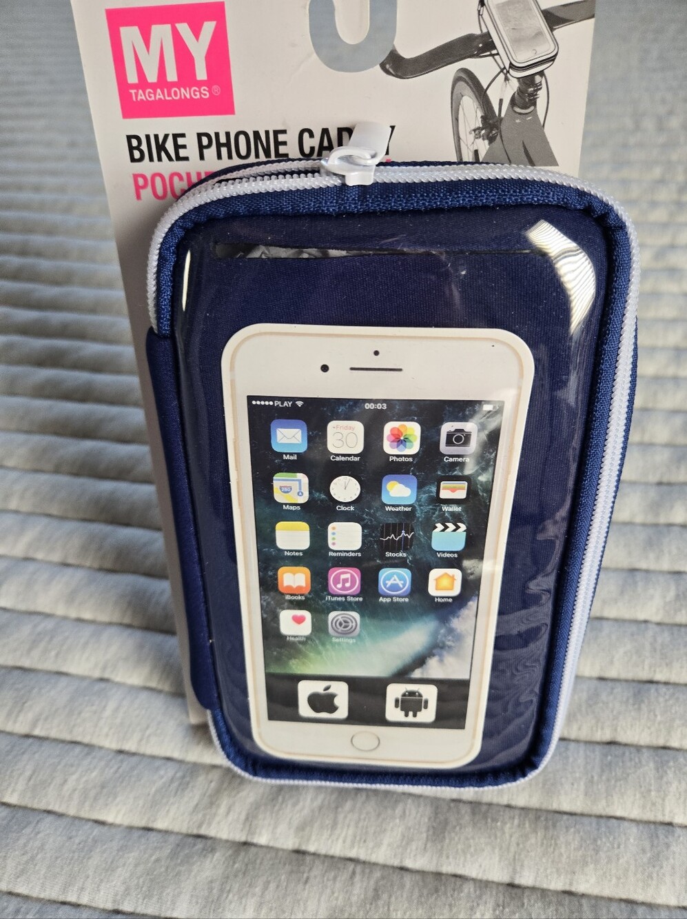 Navy Bike Phone Case Pouch with Clear Window